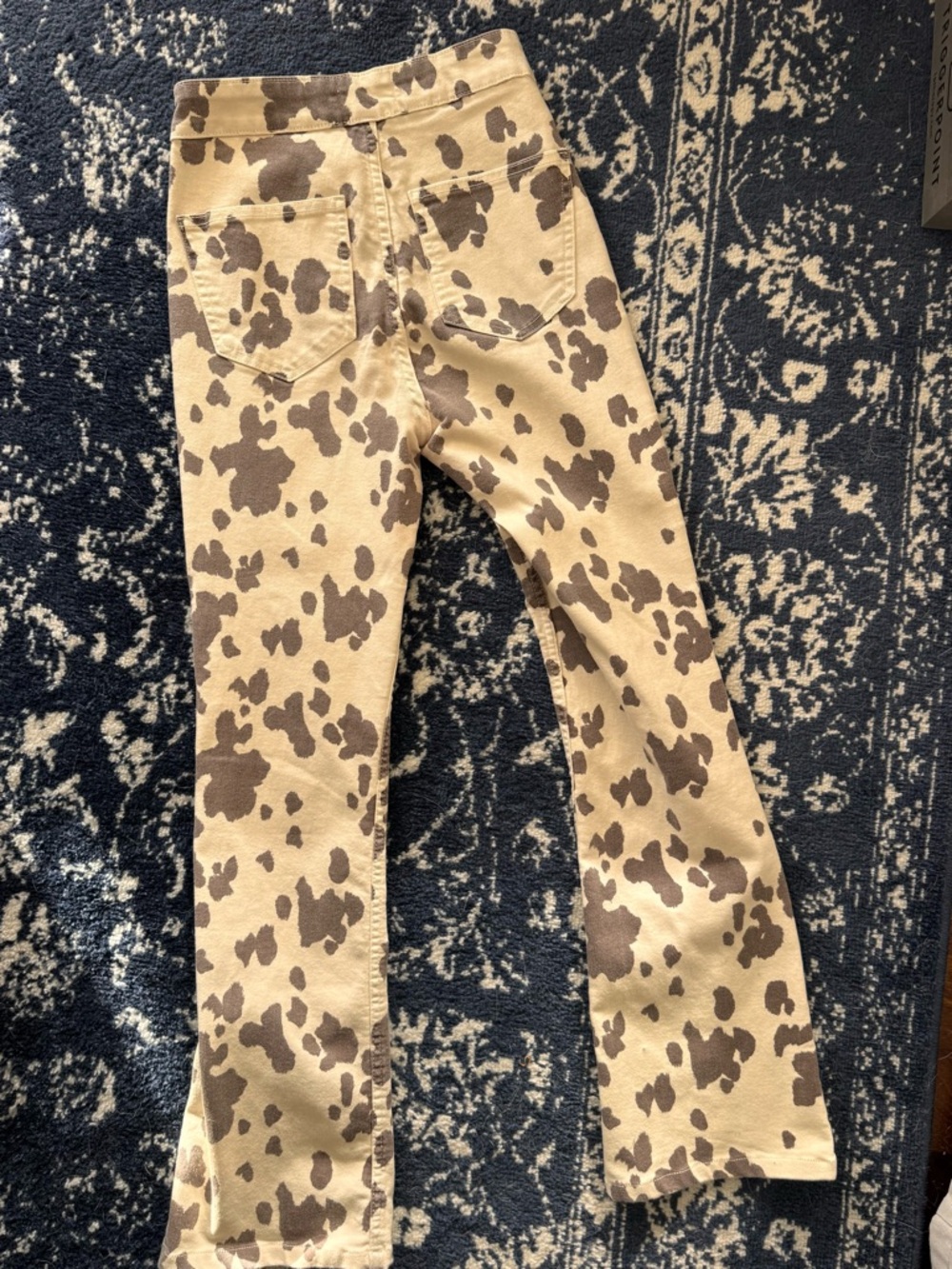 ZARA Animal Print Beige Brown Cotton Twill Straight Pants Flat Front Pockets - Picture 6 of 6